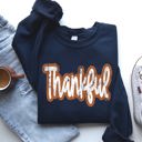 Medium Navy Thankful Thanksgiving Positivity Mental Health Vintage Wellness Message Sweatshirt