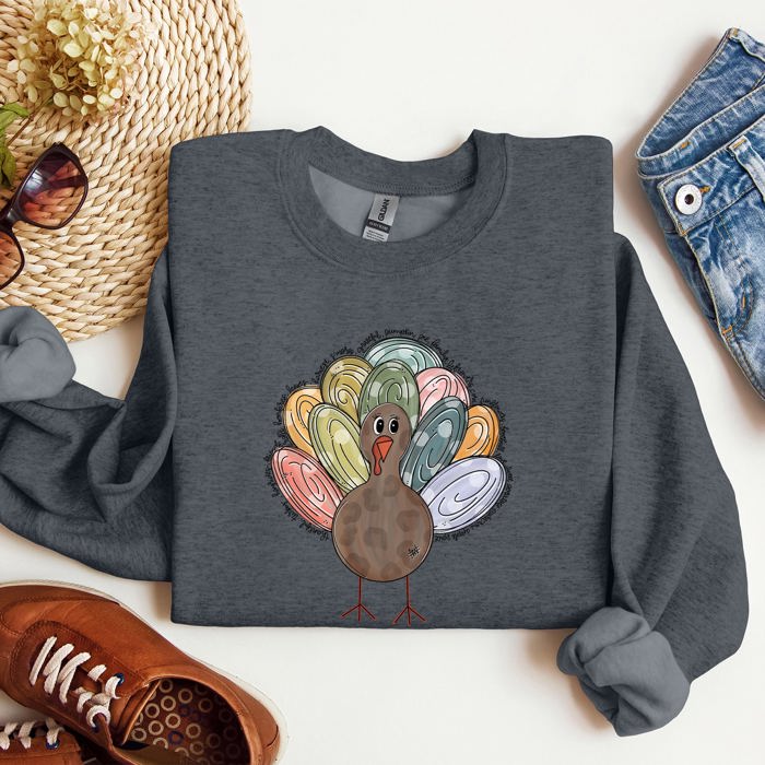 Thanksgiving Turkey Autumn Words Saying And Festive Phrases Collection Sweatshirt