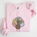 Large Light Pink Thanksgiving Turkey Autumn Words Saying And Festive Phrases Collection Sweatshirt