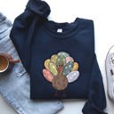 Large Navy Thanksgiving Turkey Autumn Words Saying And Festive Phrases Collection Sweatshirt