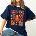 Small Navy Thanksgiving Turkey With Floral Bouquet Boho Botanical Autumn Harvest Design Comfort Colors Tee