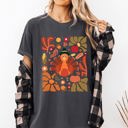 Medium Pepper Dark Gray Thanksgiving Turkey With Floral Bouquet Boho Botanical Autumn Harvest Design Comfort Colors Tee