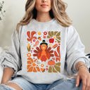 XL Ash Light Gray Thanksgiving Turkey Floral Boho Botanical Autumn Harvest Leaves Graphic Sweatshirt
