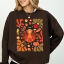 Small Dark Chocolate Thanksgiving Turkey Floral Boho Botanical Autumn Harvest Leaves Graphic Sweatshirt
