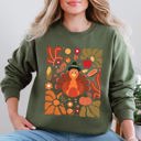 Large Military Green Thanksgiving Turkey Floral Boho Botanical Autumn Harvest Leaves Graphic Sweatshirt