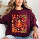 XXL Maroon Thanksgiving Turkey Floral Boho Botanical Autumn Harvest Leaves Graphic Sweatshirt