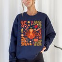 XXXL Navy Thanksgiving Turkey Floral Boho Botanical Autumn Harvest Leaves Graphic Sweatshirt