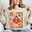 Medium Sand Thanksgiving Turkey Floral Boho Botanical Autumn Harvest Leaves Graphic Sweatshirt