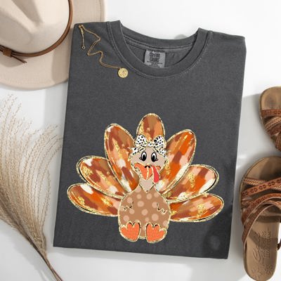 Thanksgiving Turkey Painted Autumn Harvest Scene With Vintage Brush Strokes Comfort Colors Tee