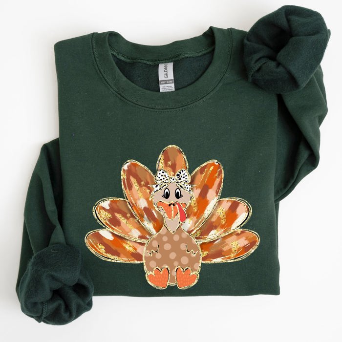 Thanksgiving Turkey Autumn Painted Graphic Fall Harvest Illustration Cozy Sweatshirt