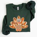 XL Forest Green Thanksgiving Turkey Autumn Painted Graphic Fall Harvest Illustration Cozy Sweatshirt