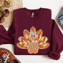 Medium Maroon Thanksgiving Turkey Autumn Painted Graphic Fall Harvest Illustration Cozy Sweatshirt
