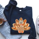 Small Navy Thanksgiving Turkey Autumn Painted Graphic Fall Harvest Illustration Cozy Sweatshirt