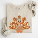 XL Sand Thanksgiving Turkey Autumn Painted Graphic Fall Harvest Illustration Cozy Sweatshirt