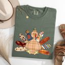 Large Moss Dark Green Thanksgiving Turkey Plaid Print Cute Autumn Patterns Vintage Cozy Rustic Graphic Comfort Colors Tee