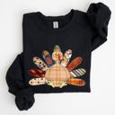 Medium Black Thanksgiving Turkey Plaid Autumn Patterns Cozy Festive Decor Soft Fleece Lined Sweatshirt