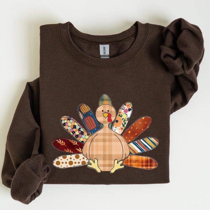Thanksgiving Turkey Plaid Autumn Patterns Cozy Festive Decor Soft Fleece Lined Sweatshirt