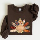 XL Dark Chocolate Thanksgiving Turkey Plaid Autumn Patterns Cozy Festive Decor Soft Fleece Lined Sweatshirt