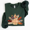 Medium Forest Green Thanksgiving Turkey Plaid Autumn Patterns Cozy Festive Decor Soft Fleece Lined Sweatshirt