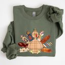 XXL Military Green Thanksgiving Turkey Plaid Autumn Patterns Cozy Festive Decor Soft Fleece Lined Sweatshirt