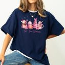 Large Navy Tis The Season Coffee Drinks Pastel Snow Christmas Pink Cozy Vintage Winter Glow Comfort Colors Tee