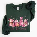 Medium Forest Green Tis The Season Coffee Drinks Pastel Christmas Pink Snow Cozy Festive Holiday Sweatshirt
