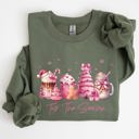 Large Military Green Tis The Season Coffee Drinks Pastel Christmas Pink Snow Cozy Festive Holiday Sweatshirt