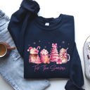XXL Navy Tis The Season Coffee Drinks Pastel Christmas Pink Snow Cozy Festive Holiday Sweatshirt