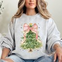 Large Ash Light Gray Beautiful Christmas Tree Coquette Ribbon Bows Xmas Ornament Theme Cozy Festive Print Sweatshirt