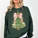 Large Forest Green Beautiful Christmas Tree Coquette Ribbon Bows Xmas Ornament Theme Cozy Festive Print Sweatshirt