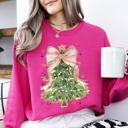 XXL Heliconia Bright Pink Beautiful Christmas Tree Coquette Ribbon Bows Xmas Ornament Theme Cozy Festive Print Sweatshirt