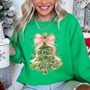 Medium Irish Bright Green Beautiful Christmas Tree Coquette Ribbon Bows Xmas Ornament Theme Cozy Festive Print Sweatshirt