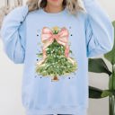 Small Light Blue Beautiful Christmas Tree Coquette Ribbon Bows Xmas Ornament Theme Cozy Festive Print Sweatshirt