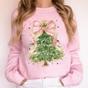 XXL Light Pink Beautiful Christmas Tree Coquette Ribbon Bows Xmas Ornament Theme Cozy Festive Print Sweatshirt