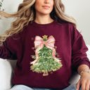 Large Maroon Beautiful Christmas Tree Coquette Ribbon Bows Xmas Ornament Theme Cozy Festive Print Sweatshirt