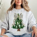 Small Ash Light Gray Beautiful Christmas Tree Dalmatian Print Ribbon Coquette Bow Holiday Cheerful Sweatshirt