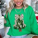 XXL Irish Bright Green Beautiful Christmas Tree Dalmatian Print Ribbon Coquette Bow Holiday Cheerful Sweatshirt