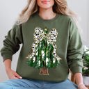 XXL Military Green Beautiful Christmas Tree Dalmatian Print Ribbon Coquette Bow Holiday Cheerful Sweatshirt