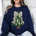 XXL Navy Beautiful Christmas Tree Dalmatian Print Ribbon Coquette Bow Holiday Cheerful Sweatshirt