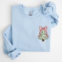 XXXL Light Blue Christmas Tree Pocket Floral Coquette Ribbons Vintage Inspired Classic Season Winter Sweatshirt