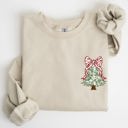 Large Sand Christmas Tree Pocket Floral Coquette Ribbons Vintage Inspired Classic Season Winter Sweatshirt