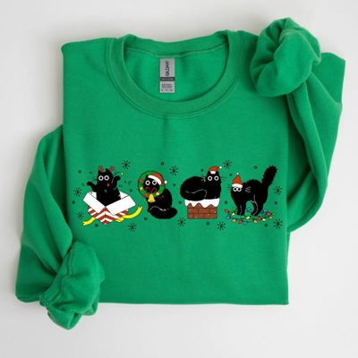 Funny Christmas Cats Santa Xmas Cozy Whimsical Cat Scene For Holiday Cheer Sweatshirt