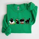 Small Irish Bright Green Funny Christmas Cats Santa Xmas Cozy Whimsical Cat Scene For Holiday Cheer Sweatshirt