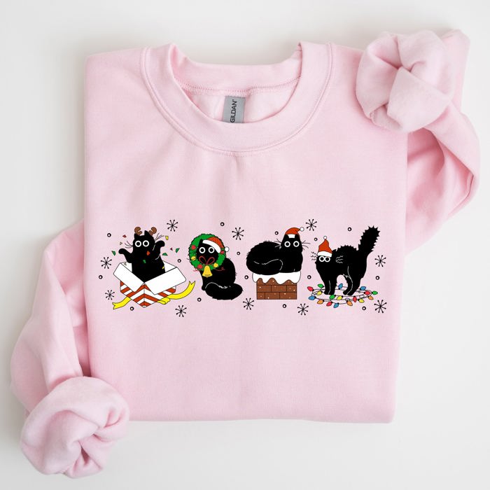 Funny Christmas Cats Santa Xmas Cozy Whimsical Cat Scene For Holiday Cheer Sweatshirt