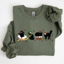 Medium Military Green Funny Christmas Cats Santa Xmas Cozy Whimsical Cat Scene For Holiday Cheer Sweatshirt