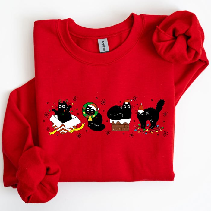 Funny Christmas Cats Santa Xmas Cozy Whimsical Cat Scene For Holiday Cheer Sweatshirt