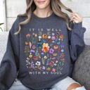 XXL Dark Gray Heather It Is Well With My Soul Christian Hymn Flowers Inspirational Gospel Prayer Scripture Sweatshirt