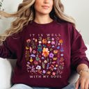 Medium Maroon It Is Well With My Soul Christian Hymn Flowers Inspirational Gospel Prayer Scripture Sweatshirt