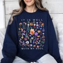 XXXL Navy It Is Well With My Soul Christian Hymn Flowers Inspirational Gospel Prayer Scripture Sweatshirt