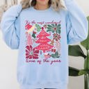 Medium Light Blue It's The Most Wonderful Time Of The Year Floral Christmas Botanical Holiday Sweatshirt